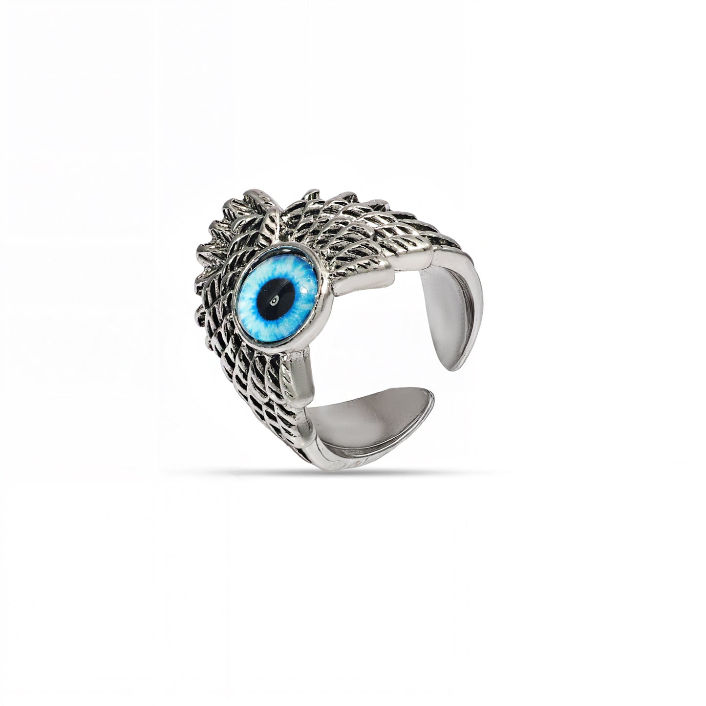 Evil Eye Feather Ring, Gothic Statement Ring, Adjustable Handmade Unisex Punk Jewelry, Jewelry for Halloween, Blue Eye Ring for Him & Her Satish Gupta