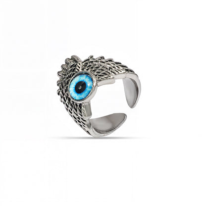 Evil Eye Feather Ring, Gothic Statement Ring, Adjustable Handmade Unisex Punk Jewelry, Jewelry for Halloween, Blue Eye Ring for Him & Her Satish Gupta