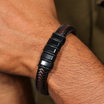 7 Inch Men's Protection Bracelet, Braided Leather Bracelet, Brown Leather Bracelet for Men, Stylish Men's Jewelry, Gift for Son & Daughter