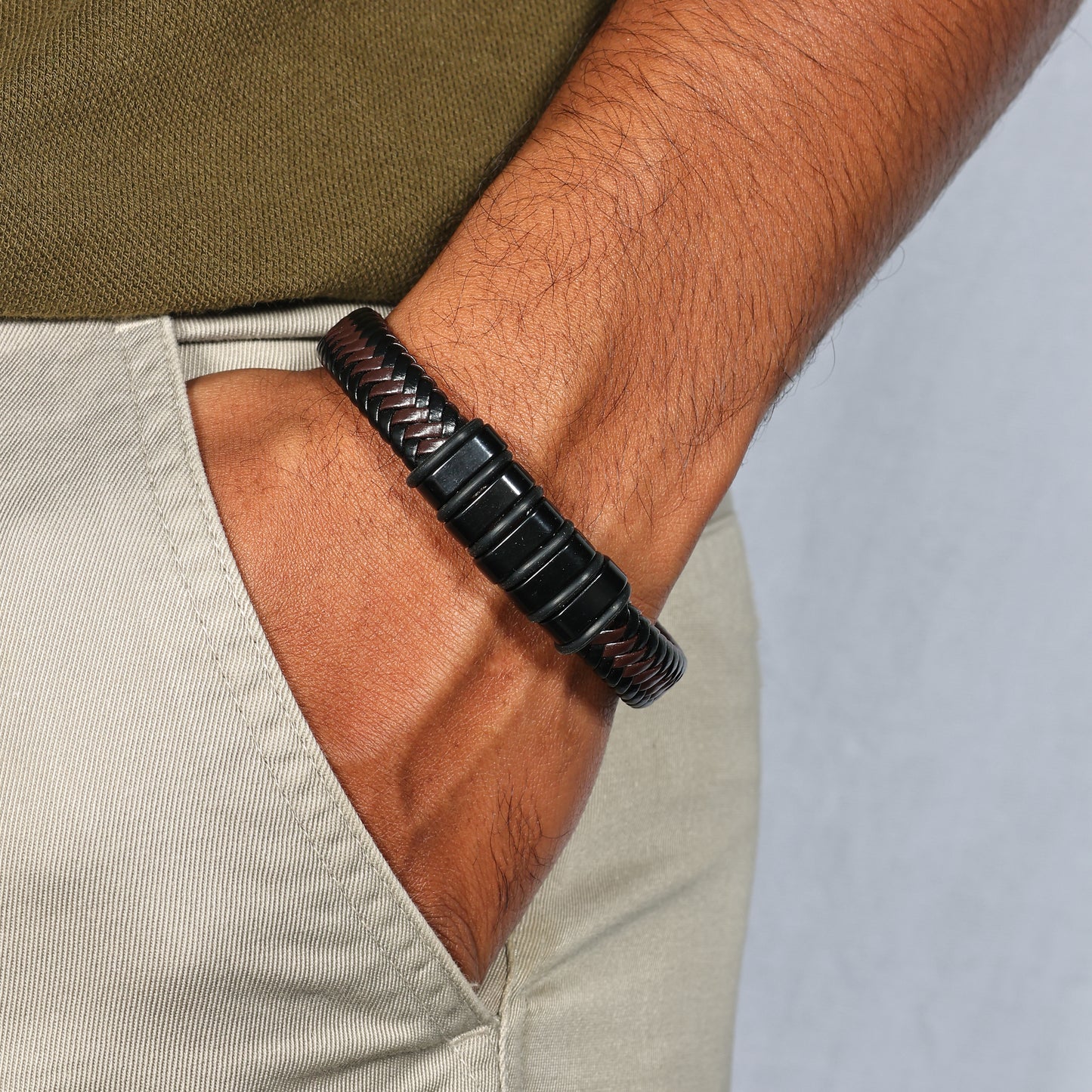 7 Inch Men's Protection Bracelet, Braided Leather Bracelet, Brown Leather Bracelet for Men, Stylish Men's Jewelry, Gift for Son & Daughter