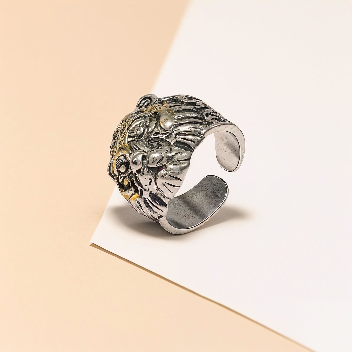 Men's Tiger Head Open Ring, Handmade Silver Tiger Ring, Oxidized Tiger Ring, Gothic Animal Ring, Statement Ring, Lion Head Unisex Ring