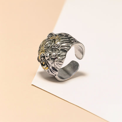 Men's Tiger Head Open Ring, Handmade Silver Tiger Ring, Oxidized Tiger Ring, Gothic Animal Ring, Statement Ring, Lion Head Unisex Ring