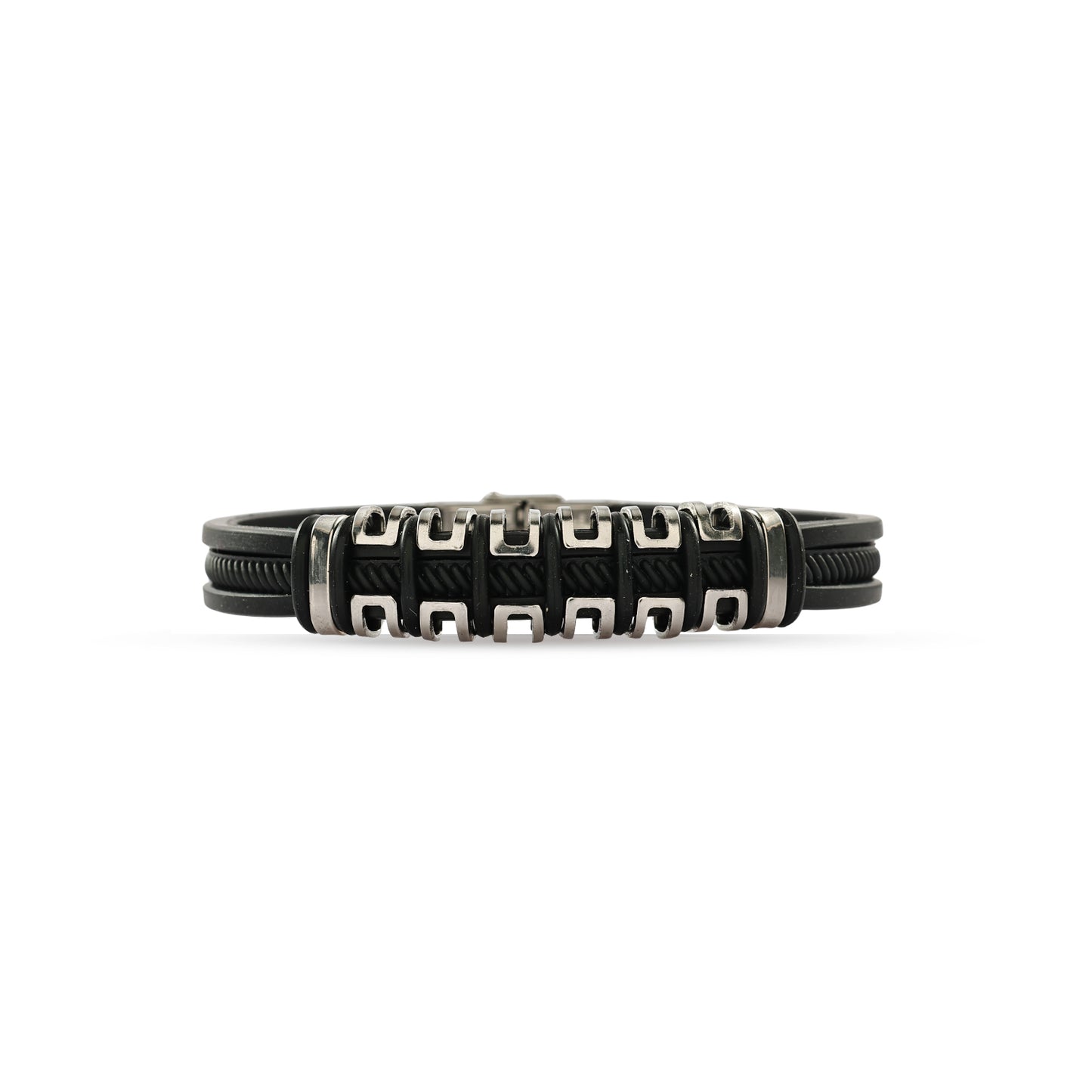 Men’s Black Leather Bracelet | Stainless Steel Accent Bracelet | Modern Mens Wristband | Gift for Him | Everyday Men’s Jewelry