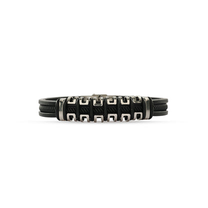 Men’s Black Leather Bracelet | Stainless Steel Accent Bracelet | Modern Mens Wristband | Gift for Him | Everyday Men’s Jewelry