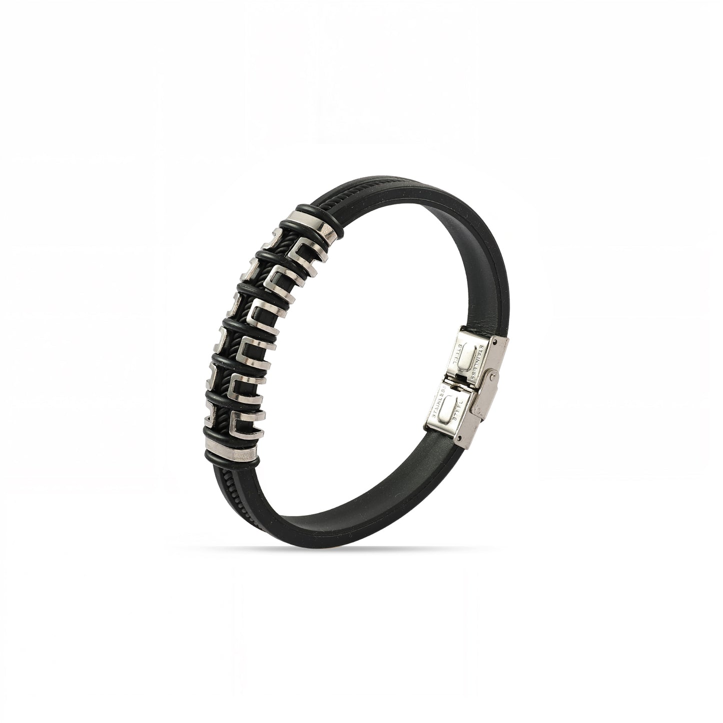 Men’s Black Leather Bracelet | Stainless Steel Accent Bracelet | Modern Mens Wristband | Gift for Him | Everyday Men’s Jewelry