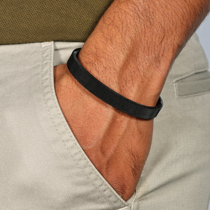 Men's Black Leather Cuff Bracelet | Adjustable Open Cuff Men's Bangle | Modern Men's Jewelry | Jewelry for Bikers | Gift for Him & Her