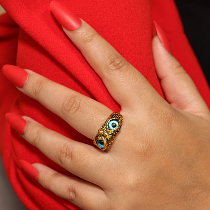 Owl Ring, Fengshui Owl Protection Ring Amulet, Unisex Demon Eye Owl Ring, Woodland Animal Jewelry, Gothic Owl Eyes Adjustable Wisdom Ring