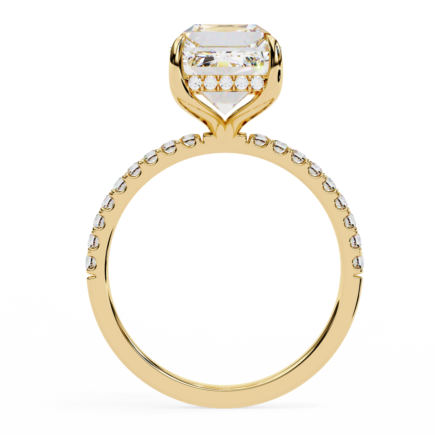 2.8 Carat Emerald Diamond Classic Pave Wedding Ring with Hidden Halo