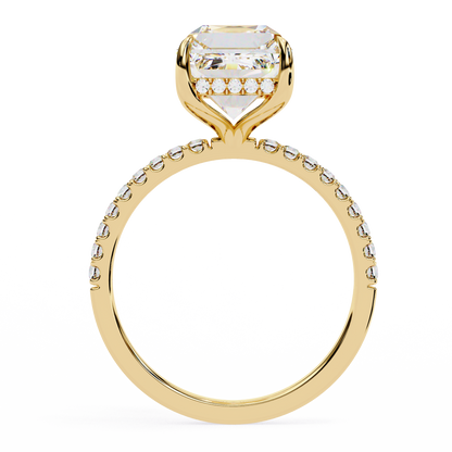 2.8 Carat Emerald Diamond Classic Pave Wedding Ring with Hidden Halo