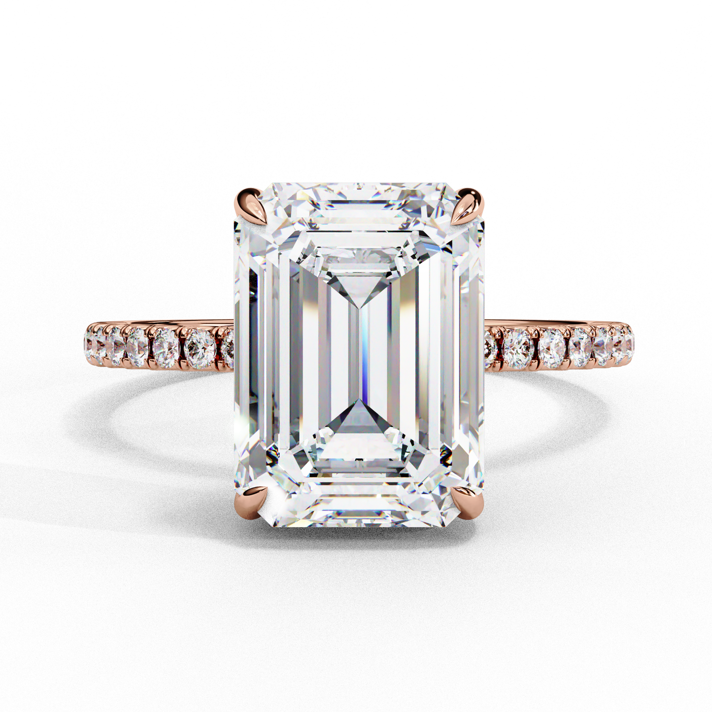 2.8 Carat Emerald Diamond Classic Pave Wedding Ring with Hidden Halo