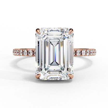2.8 Carat Emerald Diamond Classic Pave Wedding Ring with Hidden Halo