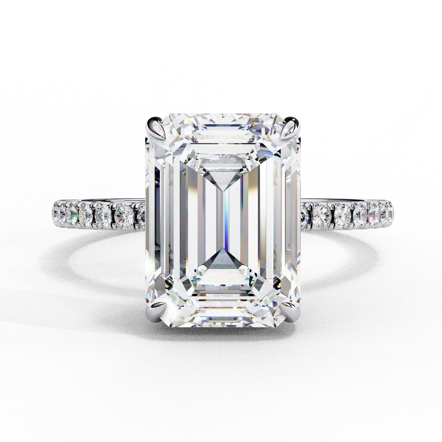 2.8 Carat Emerald Diamond Classic Pave Wedding Ring with Hidden Halo