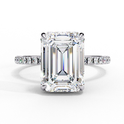 2.8 Carat Emerald Diamond Classic Pave Wedding Ring with Hidden Halo