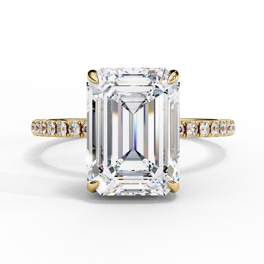 2.8 Carat Emerald Diamond Classic Pave Wedding Ring with Hidden Halo