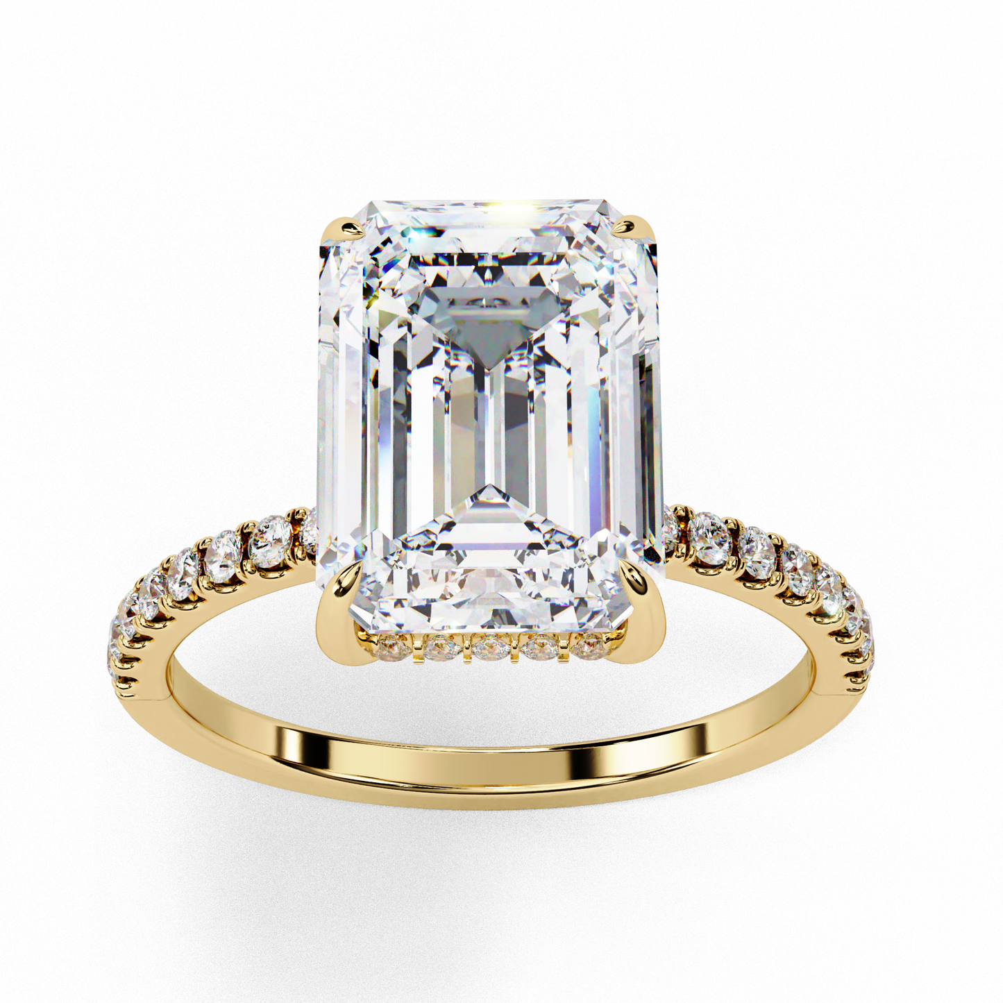 2.8 Carat Emerald Diamond Classic Pave Wedding Ring with Hidden Halo