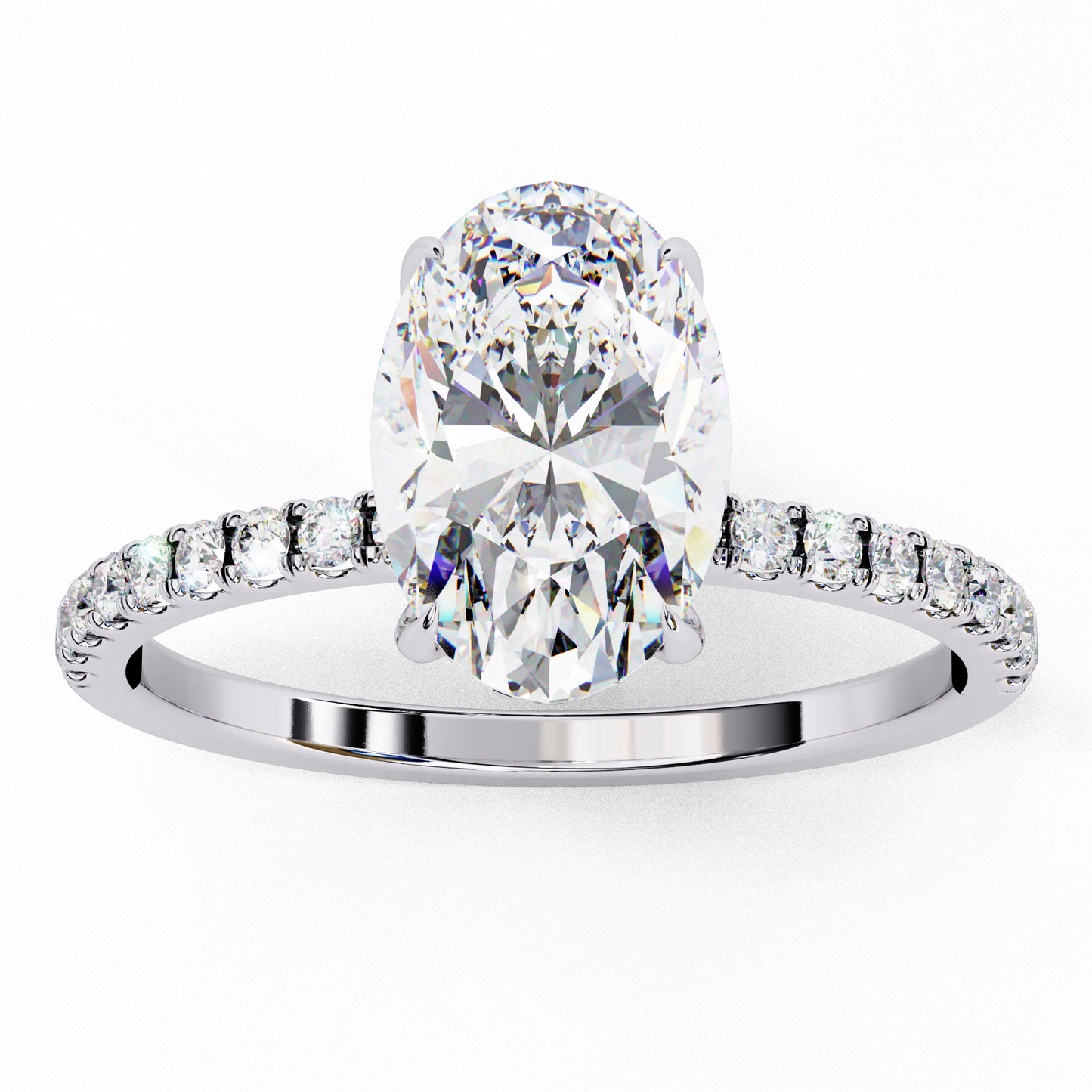1.44 Carat Oval Diamond Minimalist Pave Engagement Ring with Hidden Halo