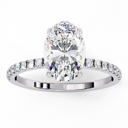 1.44 Carat Oval Diamond Minimalist Pave Engagement Ring with Hidden Halo