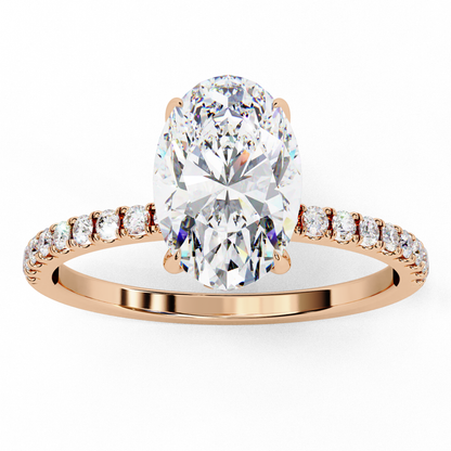 1.44 Carat Oval Diamond Minimalist Pave Engagement Ring with Hidden Halo