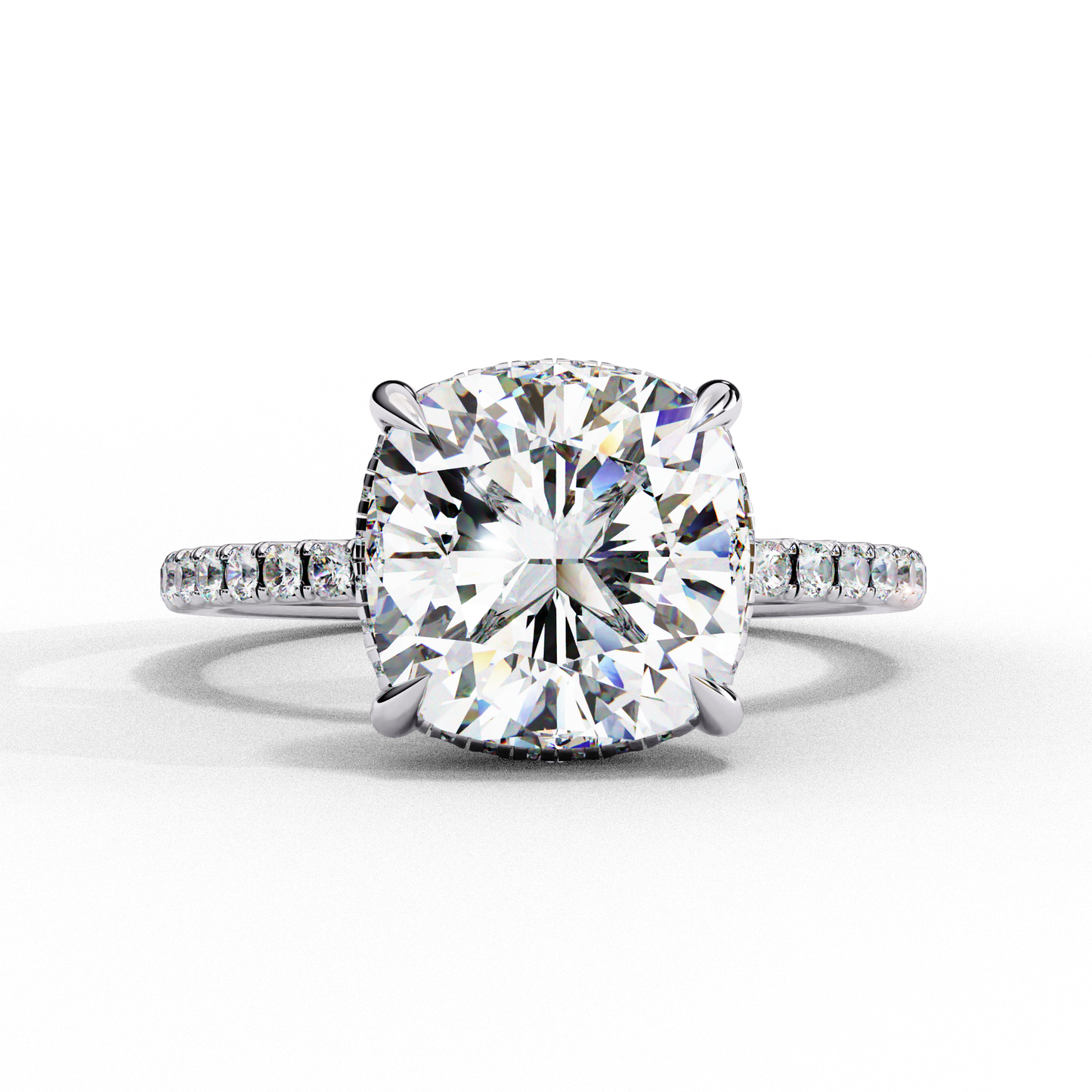 3.53 Carat Cushion Square Diamond Pave Engagement Ring with Hidden Halo