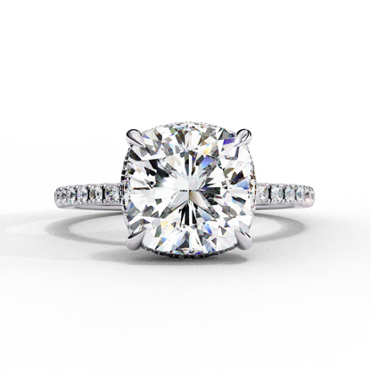3.53 Carat Cushion Square Diamond Pave Engagement Ring with Hidden Halo