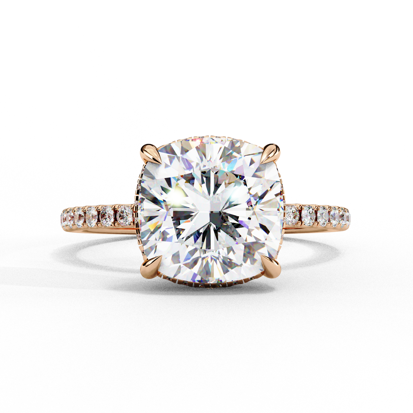 3.53 Carat Cushion Square Diamond Pave Engagement Ring with Hidden Halo
