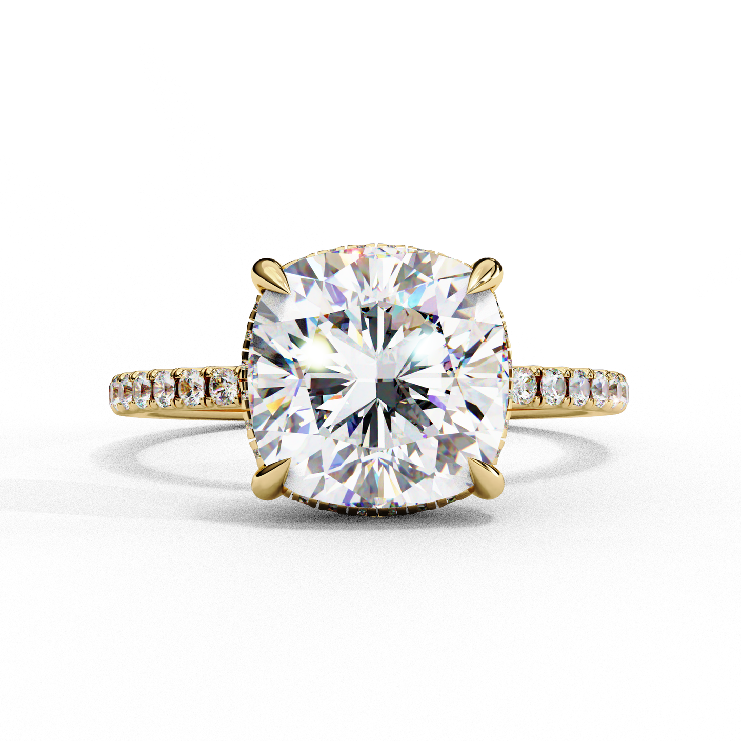 3.53 Carat Cushion Square Diamond Pave Engagement Ring with Hidden Halo