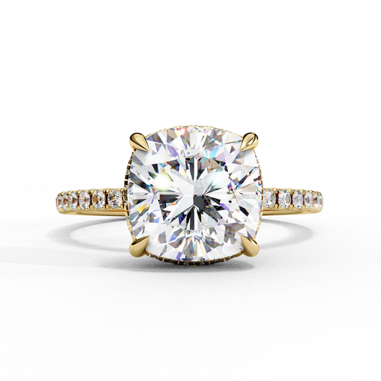 3.53 Carat Cushion Square Diamond Pave Engagement Ring with Hidden Halo