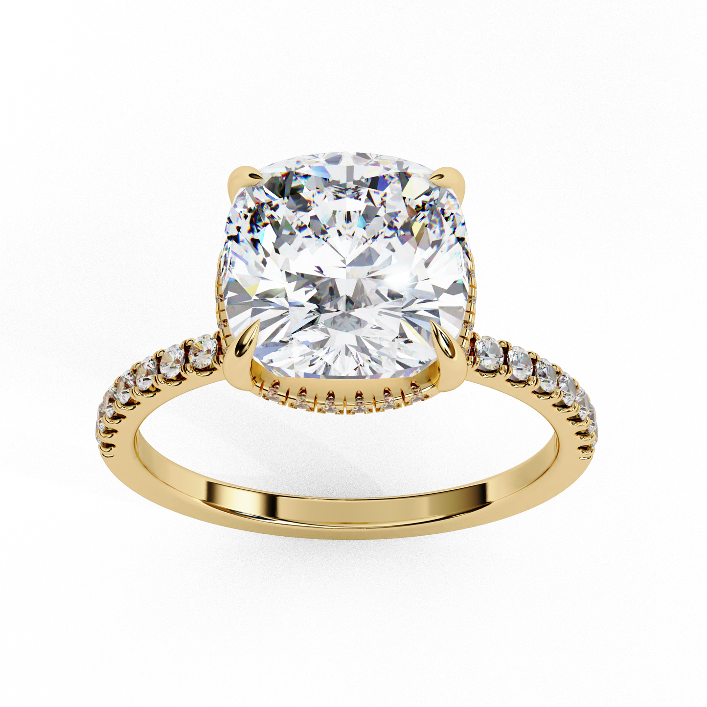 3.53 Carat Cushion Square Diamond Pave Engagement Ring with Hidden Halo