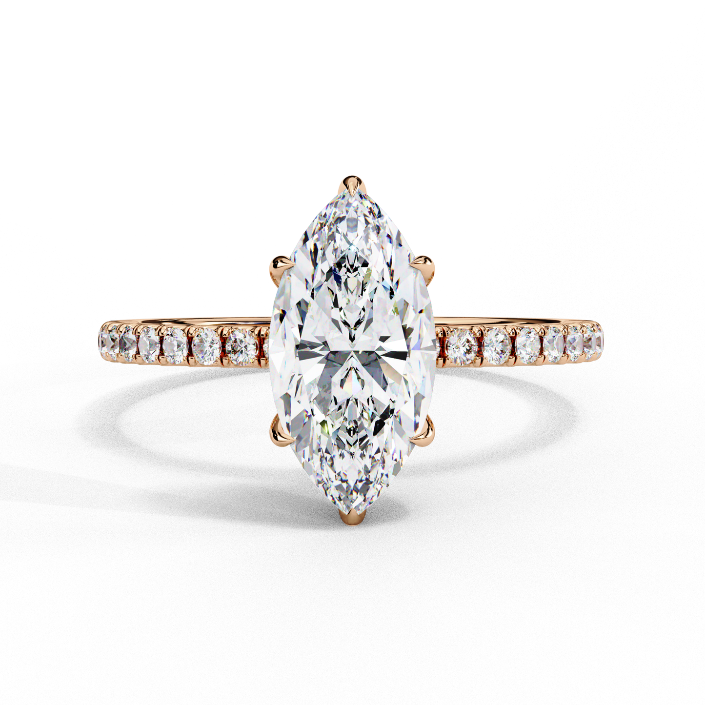 1.72 Carat Marquise Lab grown Diamond Pave Wedding Ring with Hidden Halo