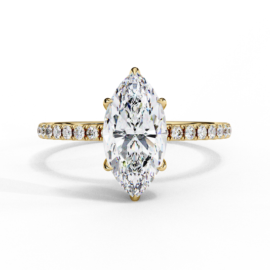 1.72 Carat Marquise Lab grown Diamond Pave Wedding Ring with Hidden Halo