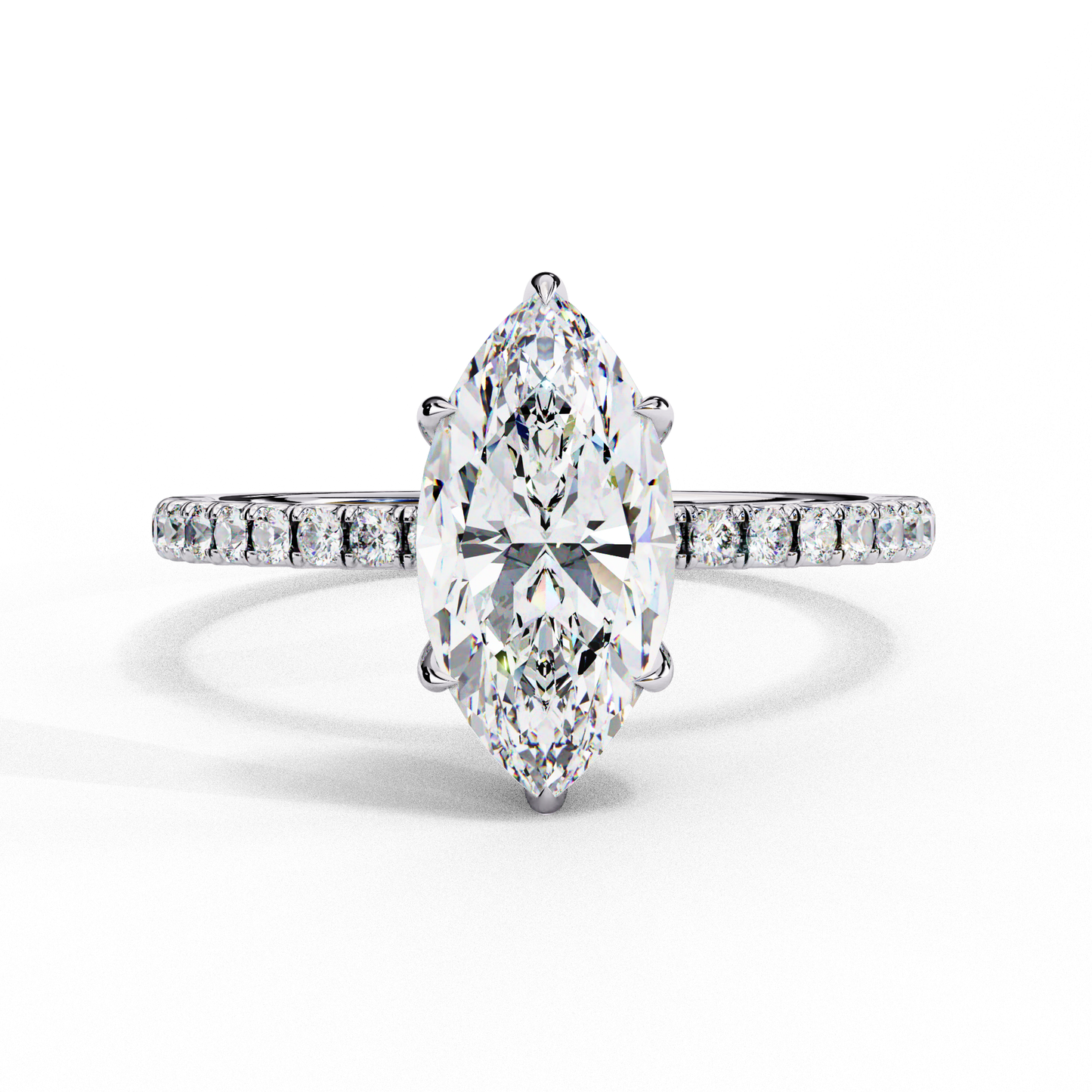 1.72 Carat Marquise Lab grown Diamond Pave Wedding Ring with Hidden Halo