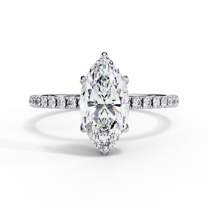 1.72 Carat Marquise Lab grown Diamond Pave Wedding Ring with Hidden Halo