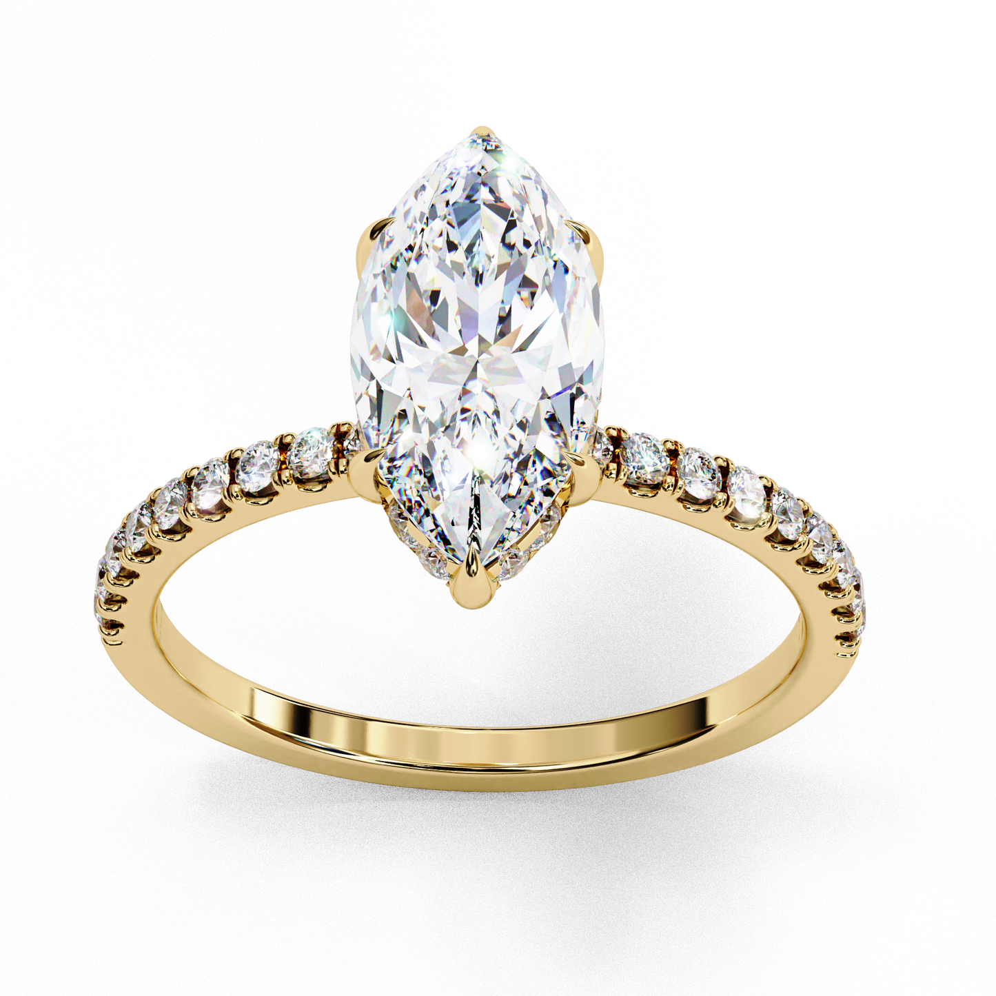 1.72 Carat Marquise Lab grown Diamond Pave Wedding Ring with Hidden Halo