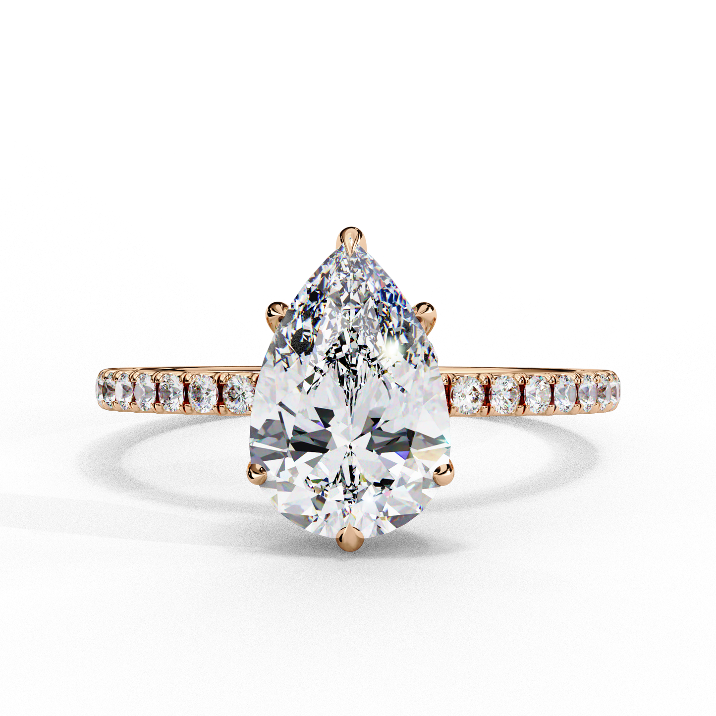 2.09 Carat Pear Cut Diamond Classic Pave Engagement Ring with Hidden Halo