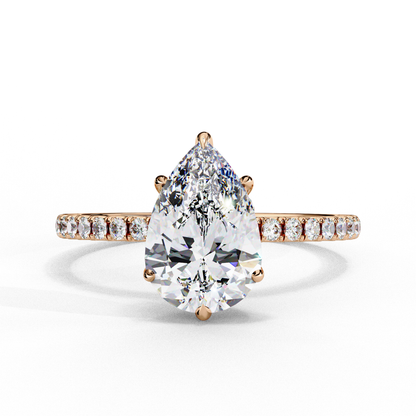 2.09 Carat Pear Cut Diamond Classic Pave Engagement Ring with Hidden Halo