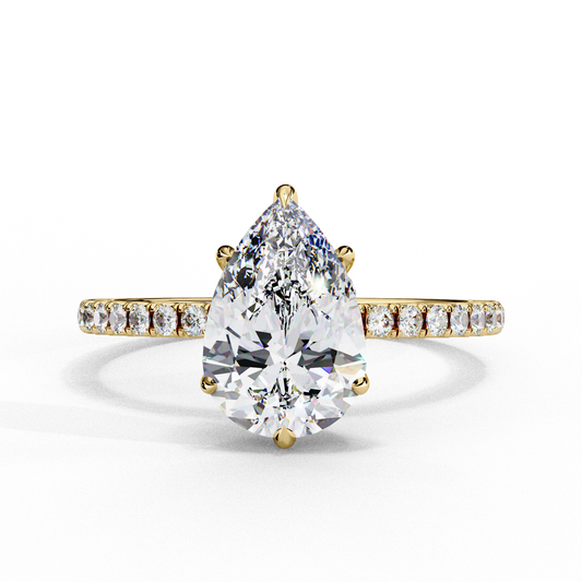 2.09 Carat Pear Cut Diamond Classic Pave Engagement Ring with Hidden Halo