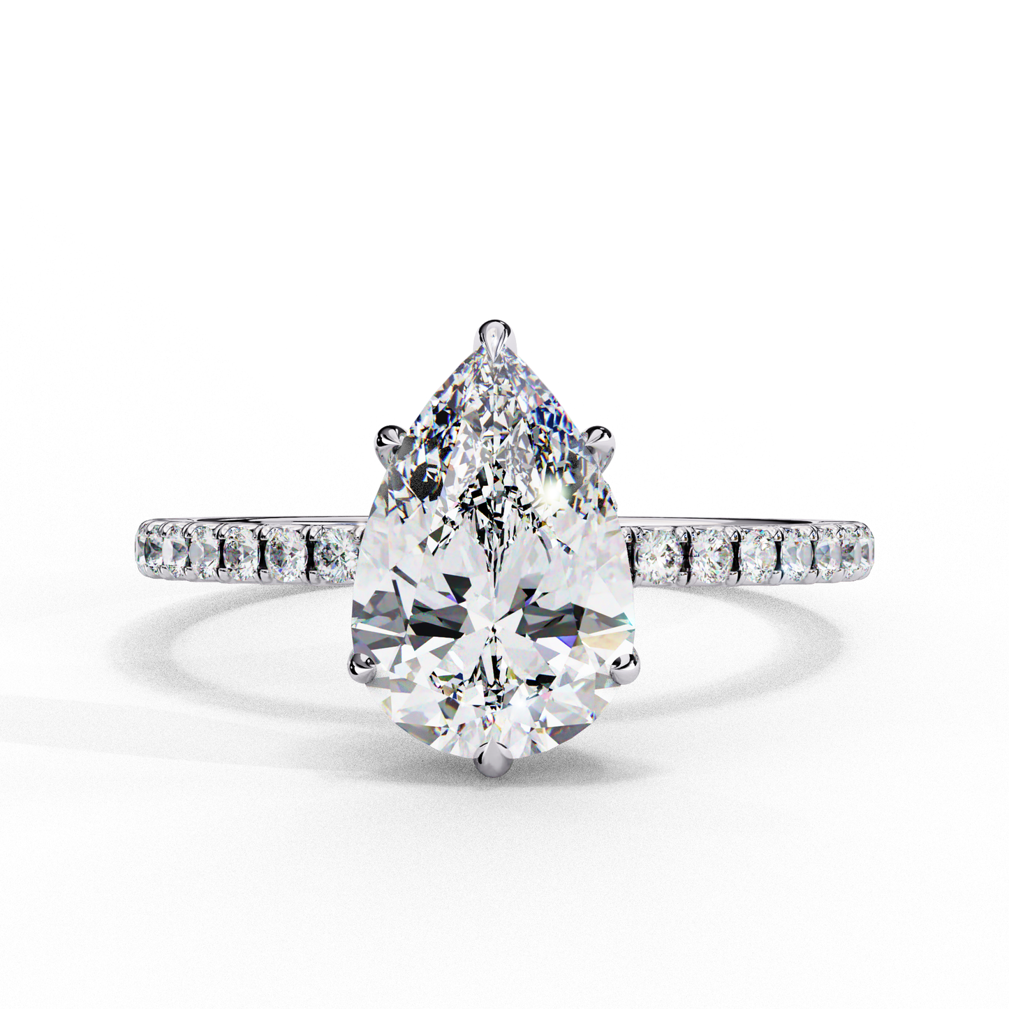2.09 Carat Pear Cut Diamond Classic Pave Engagement Ring with Hidden Halo