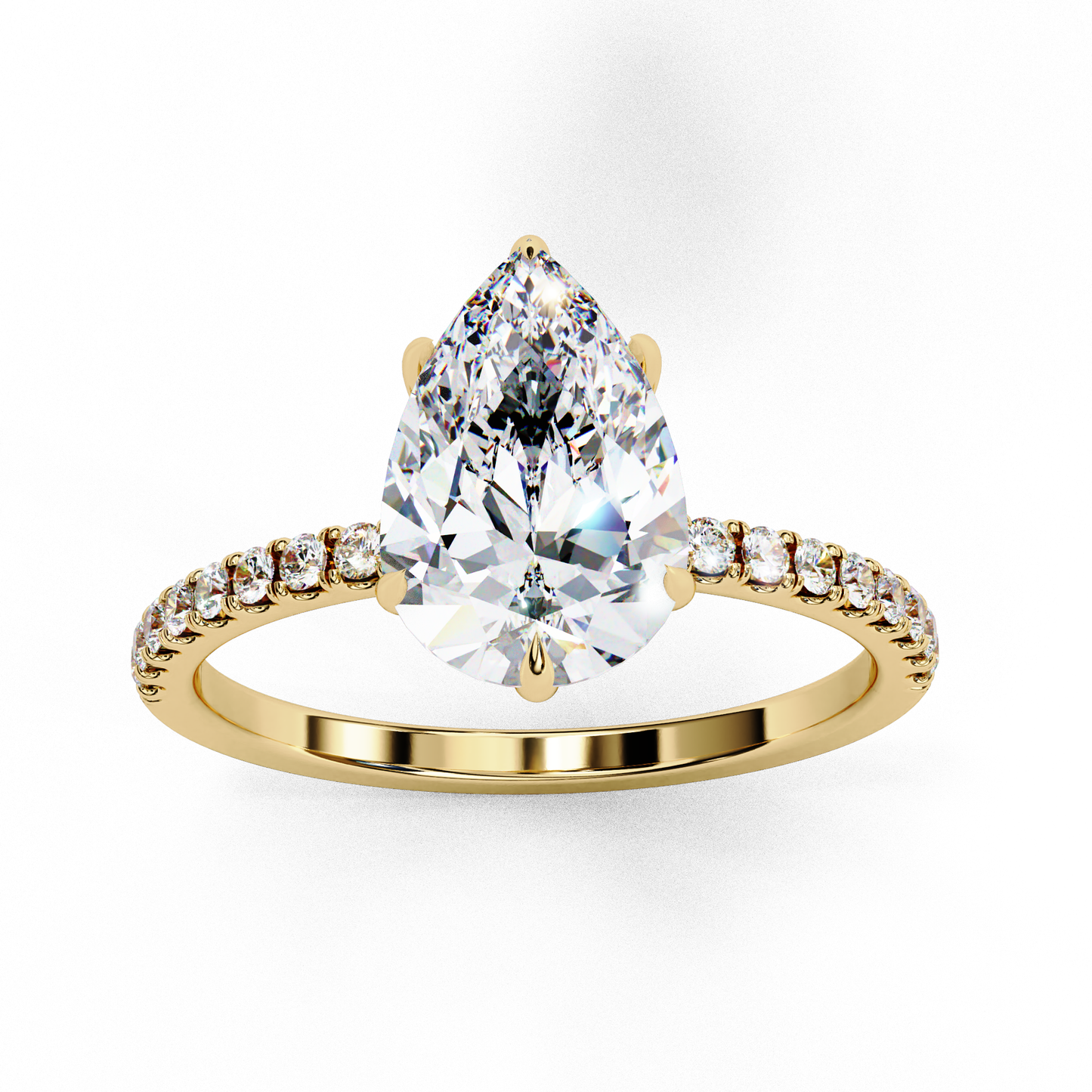 2.09 Carat Pear Cut Diamond Classic Pave Engagement Ring with Hidden Halo