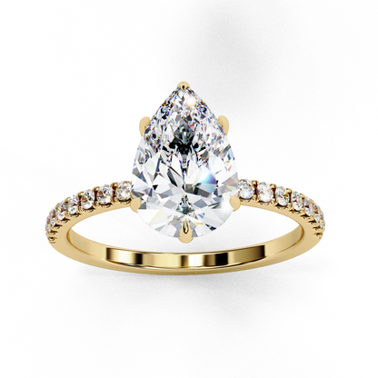 2.09 Carat Pear Cut Diamond Classic Pave Engagement Ring with Hidden Halo