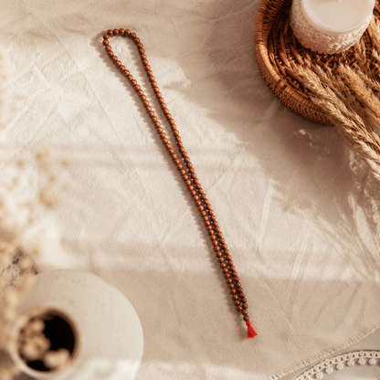 Copper Bead Mala Necklace 108 Beads | Meditation Prayer Mala with Red Tassel | Handmade Copper Japa Mala | Yoga Spiritual Jewelry | 26 Inch