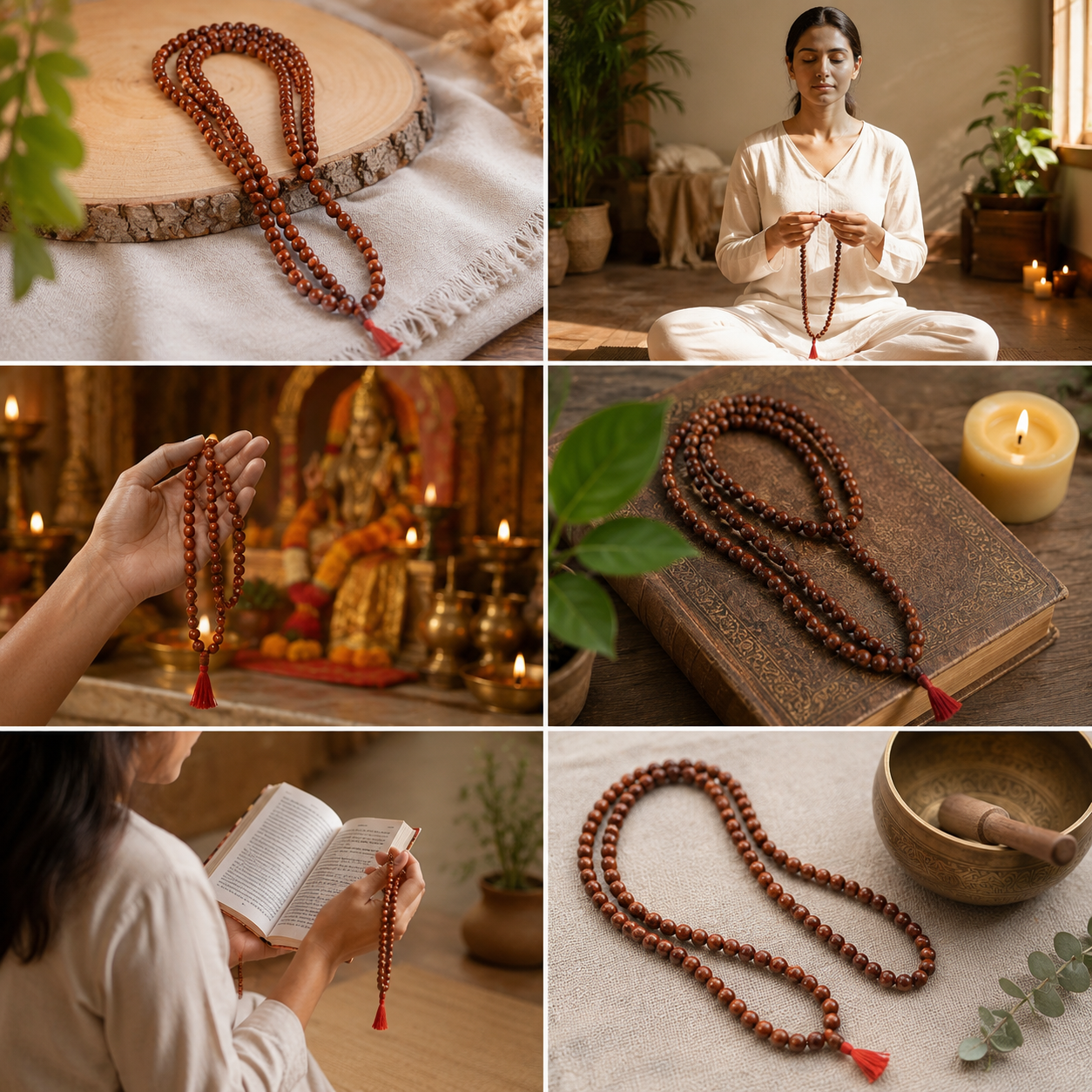 Copper Bead Mala Necklace 108 Beads | Meditation Prayer Mala with Red Tassel | Handmade Copper Japa Mala | Yoga Spiritual Jewelry | 26 Inch