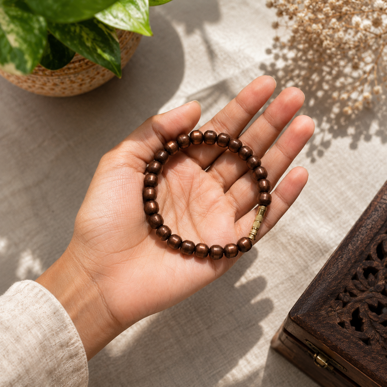 100% Pure Copper Bead Bracelet - Healing & Protection Bracelet - Solid Round Copper Beads Stretchable Beaded Bracelet - Unisex Bracelet