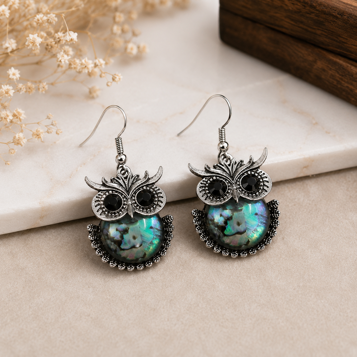 Vintage Forest Carving Owl Earrings, Boho Funky Black Onyx Bird Earrings, Oxidized Drop Earrings, Bird Jewelry Gift, Valentines Gift for Her