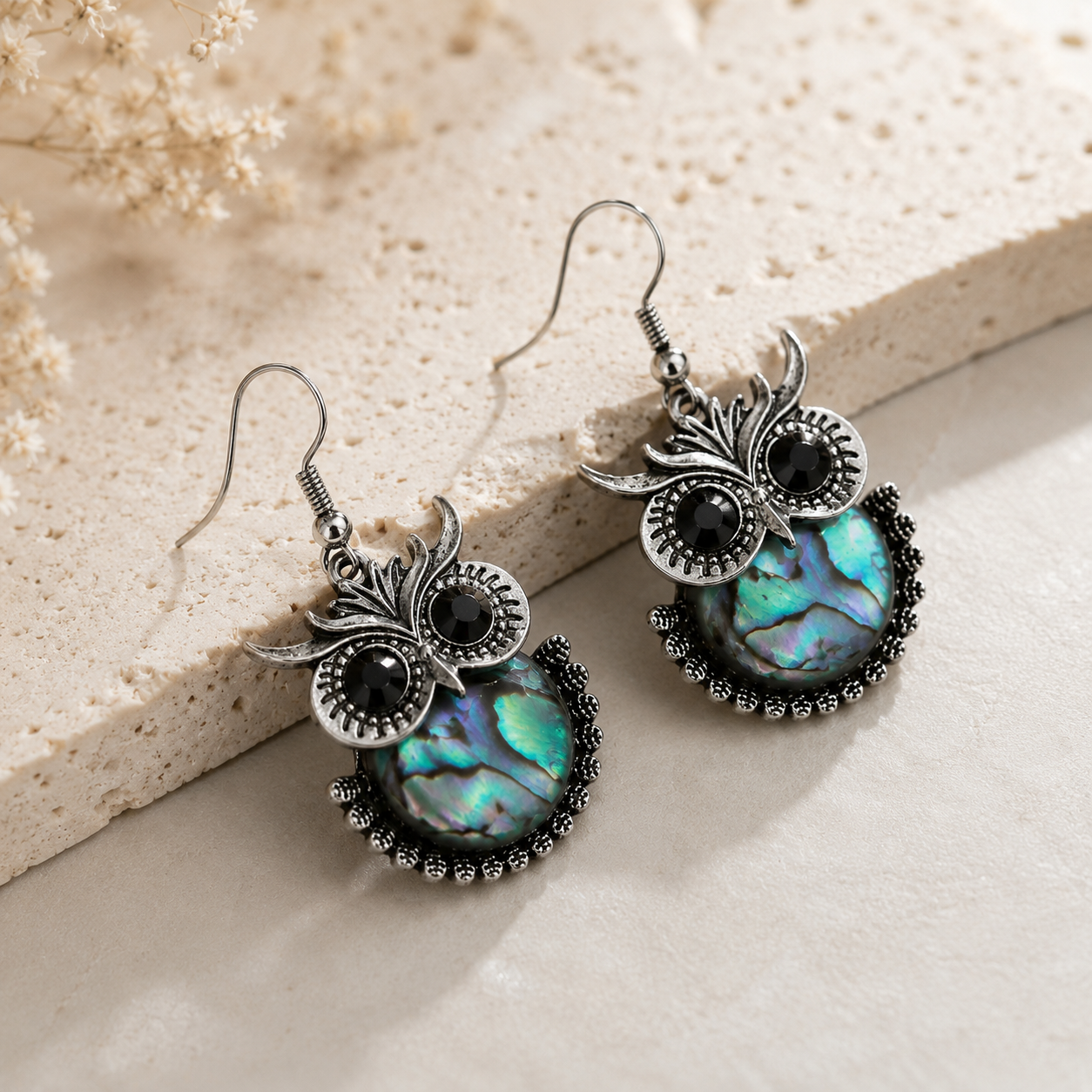 Vintage Forest Carving Owl Earrings, Boho Funky Black Onyx Bird Earrings, Oxidized Drop Earrings, Bird Jewelry Gift, Valentines Gift for Her