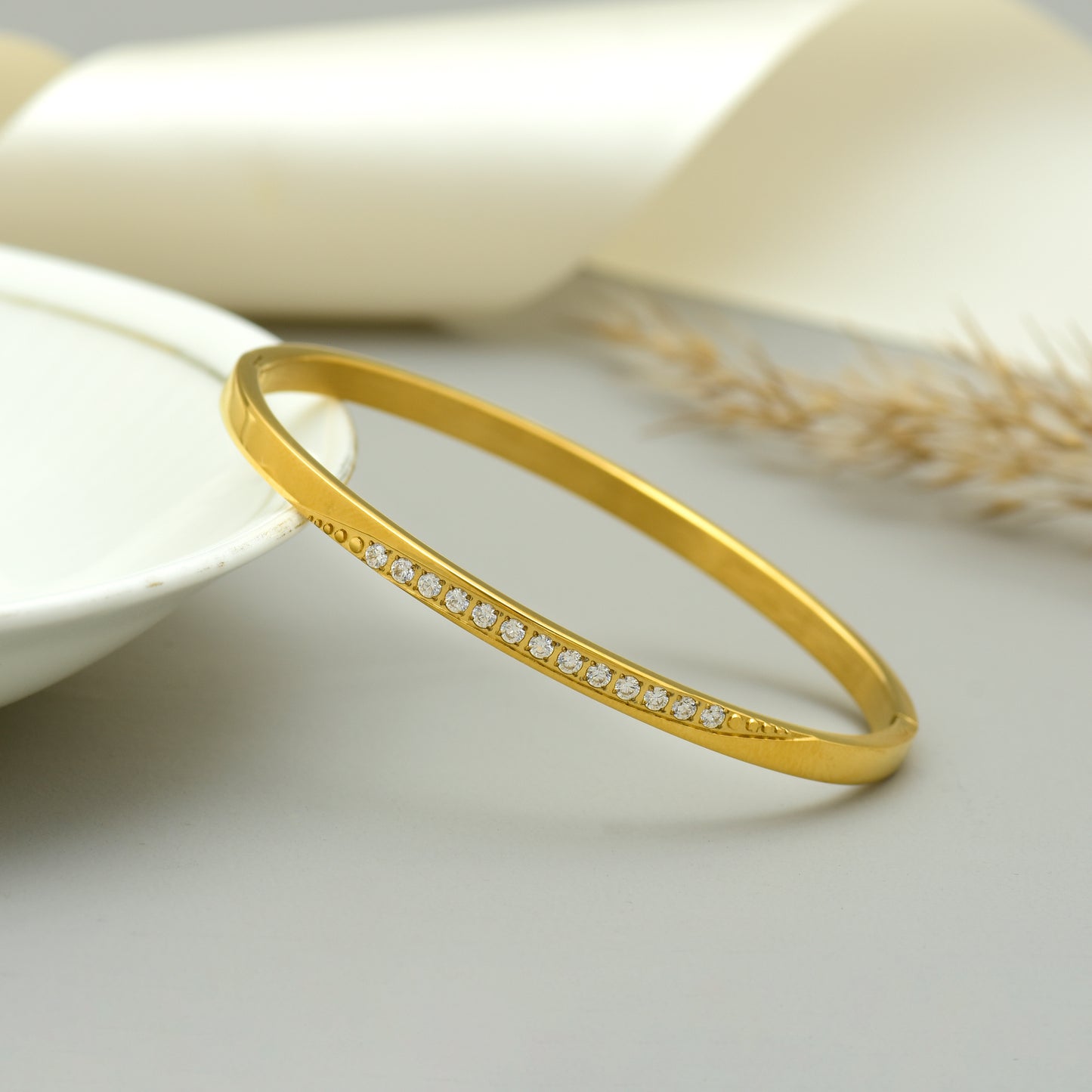 Women Stone Studded Cuff Bracelet, 2.5 Inch Bracelet for Women, Anti Tarmish Stainless Steel Bangle Bracelet, Gift for Her