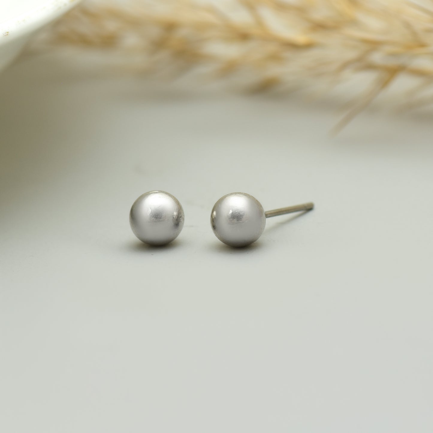 Silver Grey Pearl Studs - Ball Studs Earrings - Bridesmaid Jewelry - Everyday Tiny Stud Earrings - Gift for Her