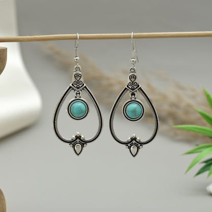Turquoise Dangle Earrings, Southwestern Oxidized Danfle Earrings for Women, Vintage Teardrop Gypsy Statement Jewelry, Gift for Her