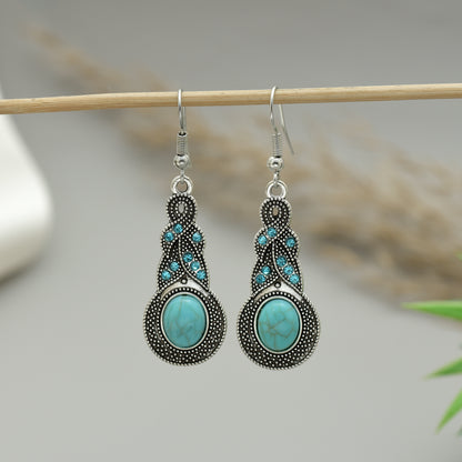 Boho Hippie Turquoise Stone Drop Earrings, Antique Oxidized Gemstone Earrings, Tribal Earrings, Indian Ethnic Earrings, Gift for Her
