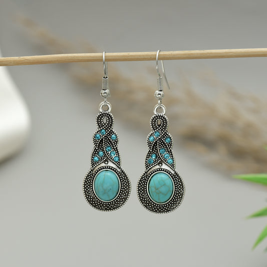 Boho Hippie Turquoise Stone Drop Earrings, Antique Oxidized Gemstone Earrings, Tribal Earrings, Indian Ethnic Earrings, Gift for Her