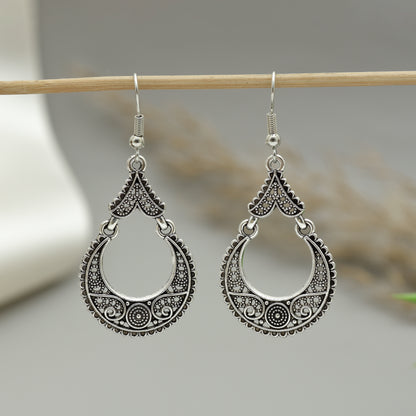 Tribal Crescent Dangle Earrings • Boho Ethnic Drop Earrings • Vintage Oxidized Look Jewelry • Statement Earrings for Everyday & Festivals
